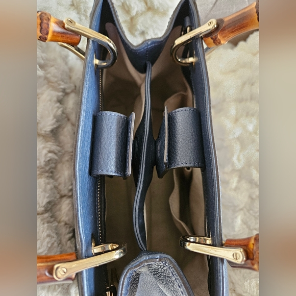 GUCCI 2 Way Bamboo Leather Small Shopper Navy 336032 - Picture 11 of 17